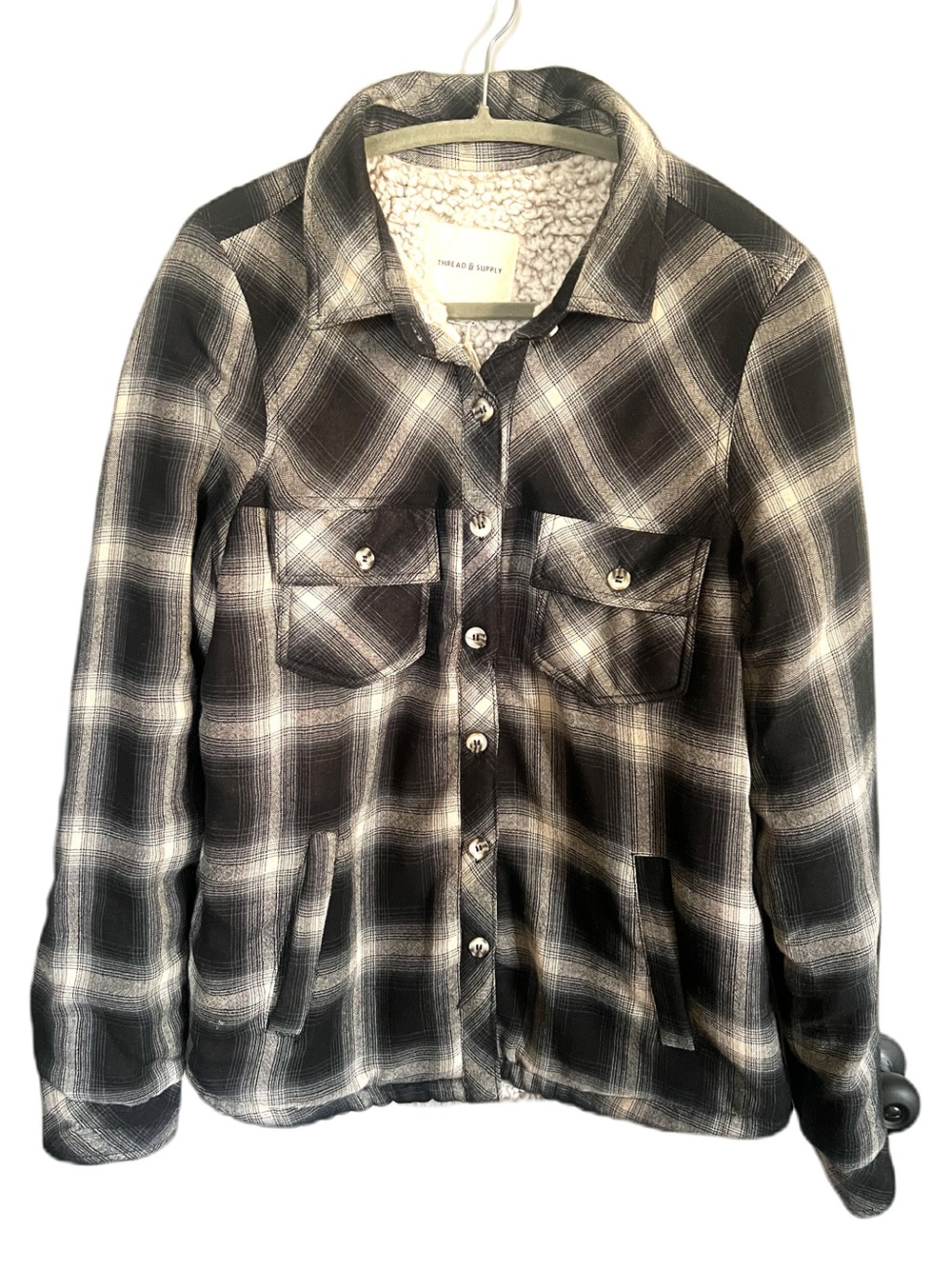 Mindy Mae’s Market Thread & Supply Black and White Plaid Sherpa-Lined Jacket